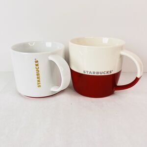 Starbucks Red & White & Christmas Red Gold Writing Mug
